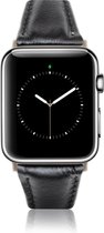 Geschikt voor Apple Watch Bandje - Rustiek Zwart - Full-Grain Leer - 42/44/45/49mm - incl. Rosé Gold Connectors Met Gesp - Oblac®