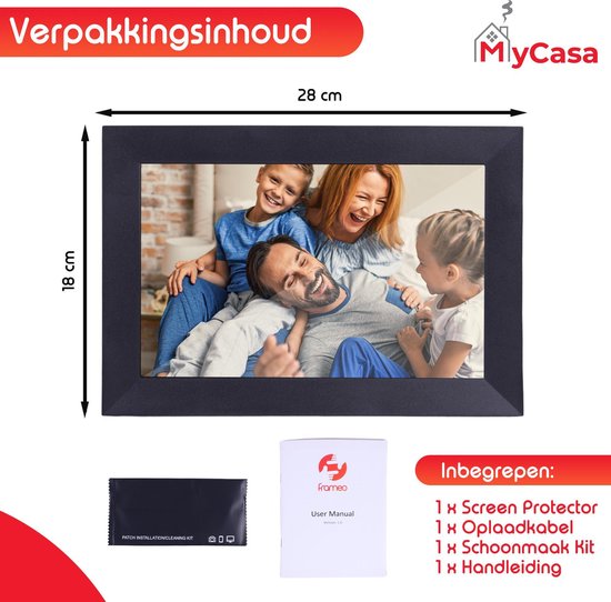MyCasa - Digitale Fotolijst met WiFi - Frameo App - Fotokader met Audio & Video - 10.1’’ Touchscreen - Met Screenprotector - 16GB - MyCasa