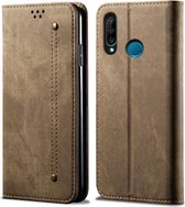 Voor Huawei P30 Lite Denim Textuur Casual Stijl Horizontaal Flip Leren Case met Houder & Kaartsleuven & Portemonnee (Khaki)