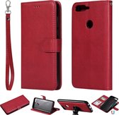 Voor Huawei Y7 Pro / Honor 7C Effen kleur Horizontaal Flip beschermhoes met houder & kaartsleuven & portemonnee & fotolijst & lanyard (rood)