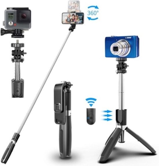 Selfie Stick met Bluetooth Afstandbediening -100CM - Selfie Stick Tripod -Selfie,  Selfiestick Zwart ( Model L02) Huawei / Samsung / Iphone / Oppo/Oneplus / Xiaomi tripod / driepoot  bleutooth afstandbediening