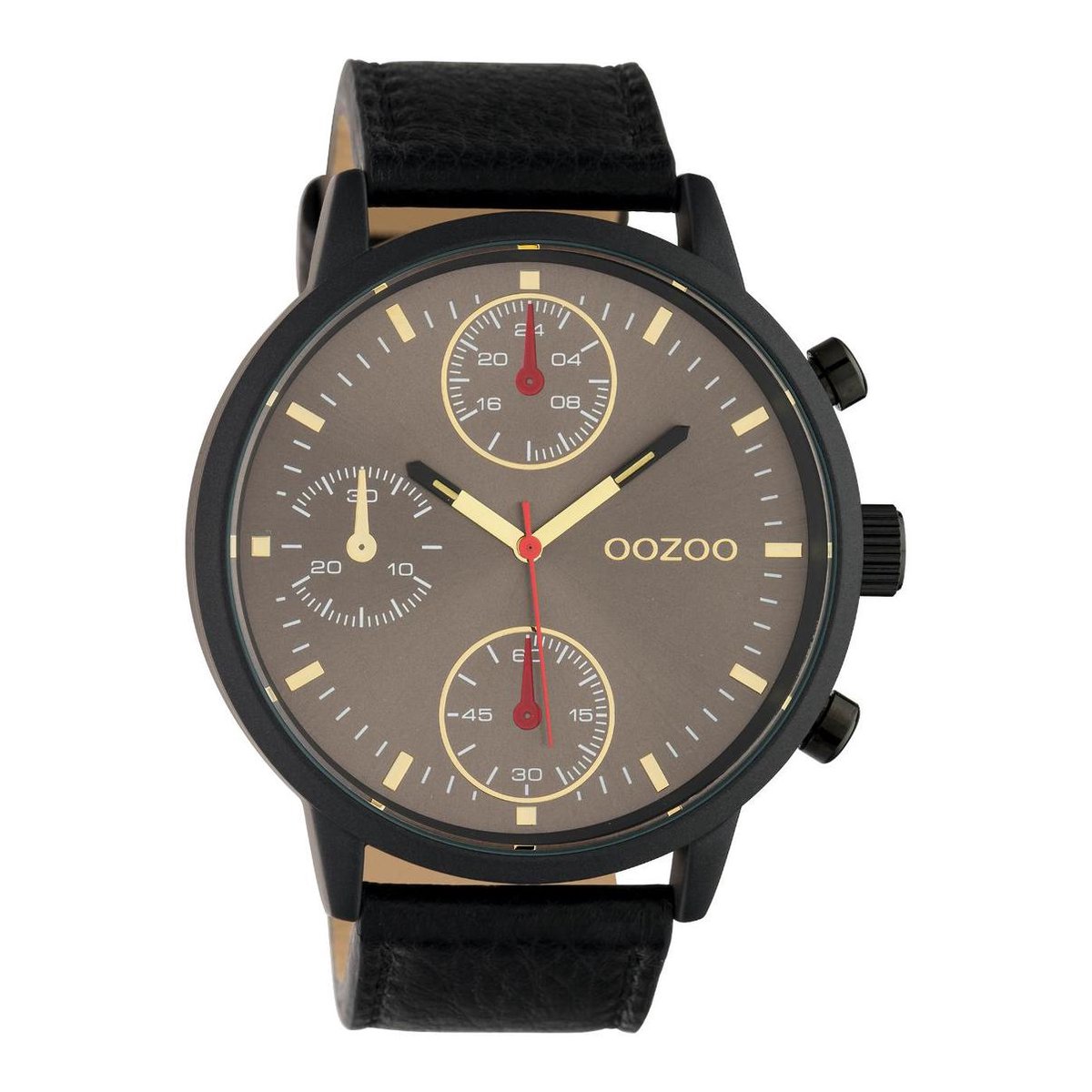 OOZOO Timepieces - Zwarte horloge met zwarte leren band - C10532 - Ø50