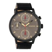 OOZOO Timepieces - Zwarte horloge met zwarte leren band - C10532 - Ø50