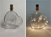 Lamp hart doorzichtig - flessenlamp - kurk met lichtjes - 20 LED lampjes
