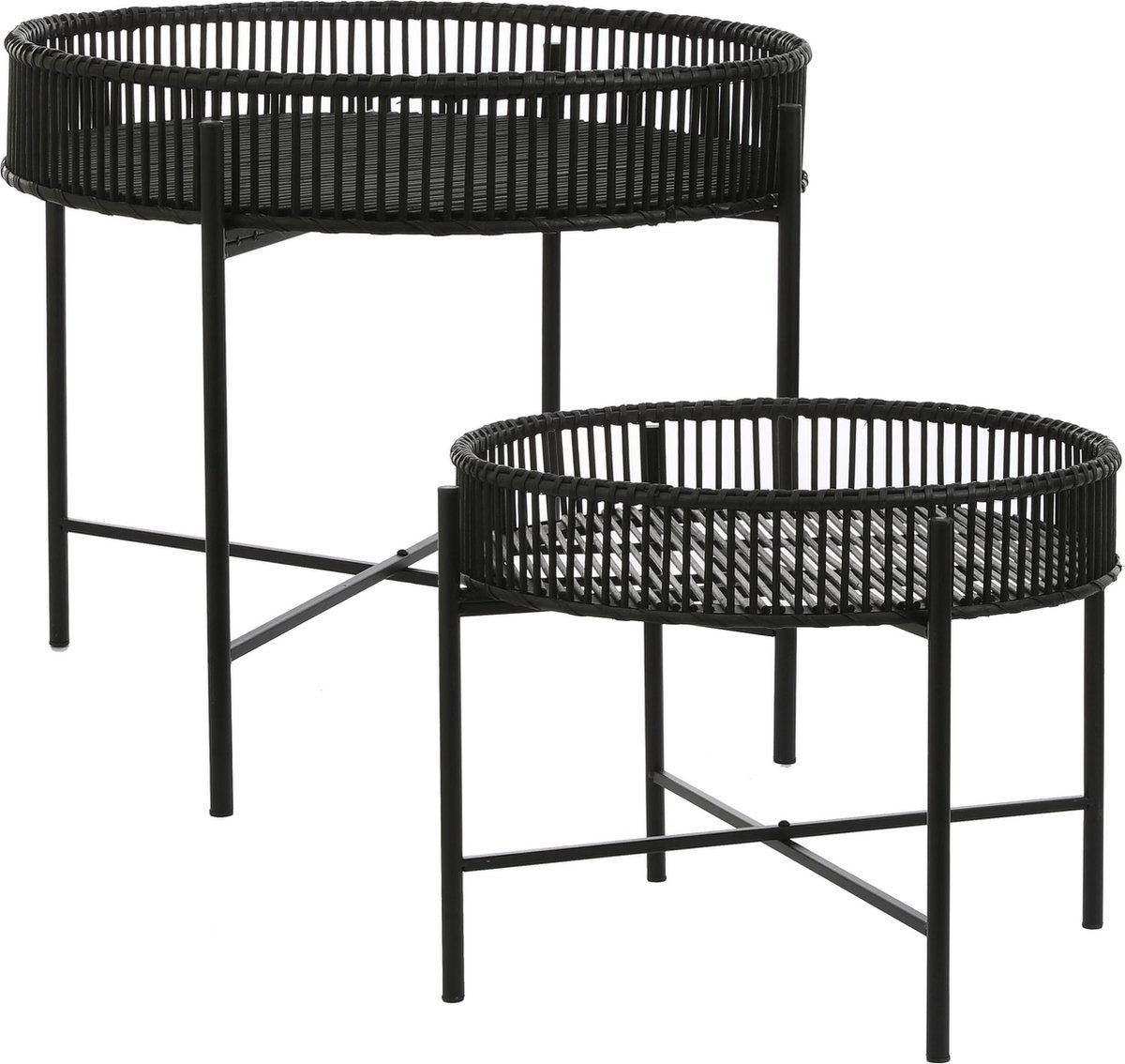 Mica Decorations Kenia Salontafel - Set van 2 - H50 x Ø60 cm - Bamboe - Zwart