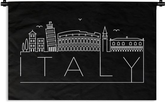 Tapisserie Villes du monde - Vue de la ville Italy sur fond noir Tapisserie  en coton... | bol.
