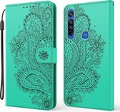 Voor Motorola Moto G8 Pauw Reliëfpatroon Horizontale Flip Leren Case met Houder & Kaartsleuven & Portemonnee & Lanyard (Groen)