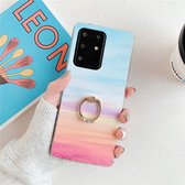 Voor Huawei P40 TPU Glad Marmer met Ring Metalen Strass Beugel Mobiele Telefoon Beschermhoes (Rainbow Q16)