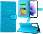 Voor Samsung Galaxy S21 + 5G / S21 Plus 5G Crazy Horse Texture Leather Horizontale Flip Beschermhoes met Houder & Kaartsleuven & Portemonnee & Fotolijst (Babyblauw)