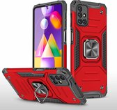 Voor Samsung Galaxy M31s magnetisch pantser schokbestendig TPU + pc-hoesje met metalen ringhouder (rood)