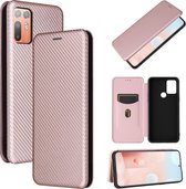 Voor HTC Desire 20 Plus Carbon Fiber Texture Magnetische Horizontale Flip TPU + PC + PU Leather Case met Card Slot (Pink)