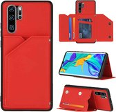 Voor Huawei P30 Pro Skin Feel PU + TPU + PC Achterkant Schokbestendig hoesje met kaartsleuven & houder & fotolijst (rood)