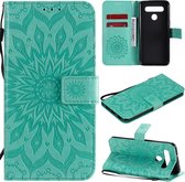 Voor LG K41S & K51S Geperst Afdrukken Zonnebloem Patroon Horizontale Flip PU Lederen Case Houder & Kaartsleuven & Portemonnee & Lanyard (Groen)