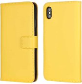 Leren horizontale flip-holster voor iIPhone XS Max, met magnetische sluiting en beugel en kaartsleuf en portemonnee (geel)