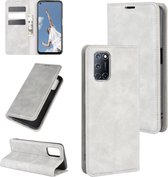 Voor OPPO A72 Retro-skin Business magnetische zuig lederen tas met houder & kaartsleuven & portemonnee (grijs)