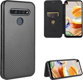 Voor LG K61 / Q61 Carbon Fiber Texture Magnetische Horizontale Flip TPU + PC + PU Leather Case met Card Slot (Black)