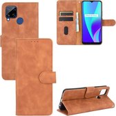 Voor OPPO Realme C15 Effen Kleur Huidgevoel Magnetische Gesp Horizontale Flip Kalftextuur PU Lederen Case met Houder & Kaartsleuven & Portemonnee (Bruin)