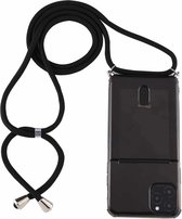 Voor iPhone 12 Max / 12 12 Pro transparante TPU beschermhoes met lanyard & kaartsleuf (zwart)