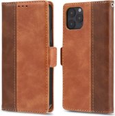 Voor iPhone 12 Max / 12 Pro Retro Textuur Contrast Kleur Splicing Horizontale Flip TPU + PU Leren Case met Kaartsleuven & Houder & Portemonnee (Bruin)