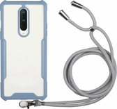 Voor OnePlus 6T acryl + kleur TPU schokbestendig hoesje met nekkoord (melkgrijs)