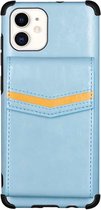 Voor iPhone 12 mini flip-kaarttas koperen gesp TPU + PU lederen achterkant schokbestendig hoesje met kaartsleuven en fotolijst (blauw)