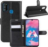 Voor Galaxy M30s Wallet Stand Leather Cell Phone Case met Wallet & Holder & Card Slots (Black)