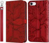 Life of Tree Embossing Pattern Horizontale flip lederen tas met houder & kaartsleuf & portemonnee & fotolijst & lanyard voor iPhone 8 & 7 (rood)