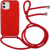 Glitterpoeder schokbestendig TPU beschermhoes met lanyard voor iPhone 12/12 Pro (rood)