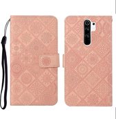 Voor Xiaomi Redmi 9 etnische stijl reliëf patroon horizontale flip lederen tas met houder & kaartsleuven & portemonnee & lanyard (roze)