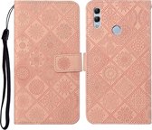 Voor Huawei P smart 2019 / Honor 10 Lite Etnische stijl Reliëfpatroon Horizontale flip lederen hoes met houder & kaartsleuven & portemonnee & lanyard (roze)