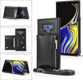 Voor Samsung Galaxy Note9 Vierkante Rits Portemonnee Tas TPU + PU Achterkant Case met Houder & Kaartsleuven & Portemonnee & Cross-body Riem (Zwart)