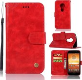 Voor Motorola Moto E5 Play Go Retro Koperen Gesp Crazy Horse Horizontale Flip PU Leren Case met Houder & Kaartsleuven & Portemonnee & Lanyard (Rood)