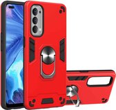 Voor OPPO Reno4 4G Armor Series PC + TPU beschermhoes met ringhouder (rood)