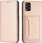 Voor Samsung Galaxy A72 5G Sterk magnetisme Vloeibaar gevoel Horizontale flip lederen tas met houder & kaartsleuven en portemonnee (rose goud)