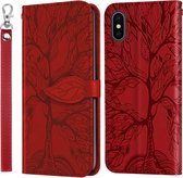 Life of Tree Embossing Pattern Horizontale flip lederen tas met houder & kaartsleuf & portemonnee & fotolijst & lanyard voor iPhone XS Max (rood)