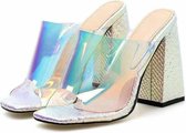 PVC gelei transparante dames pantoffels hakken sandalen, schoenmaat: 39 (zilver)