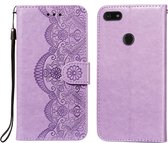 Voor Motorola Moto E6 Spelen Flower Vine Embossing Pattern Horizontale Flip Leather Case met Card Slot & Holder & Wallet & Lanyard (Purple)