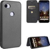 Voor Google Pixel 3a koolstofvezel textuur magnetische horizontale flip TPU + pc + PU lederen tas met kaartsleuf (zwart)