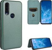 Voor Motorola Moto P40 Power / One Action Carbon Fiber Texture Magnetische Horizontale Flip TPU + PC + PU Leather Case met Touw & Card Slot (Groen)