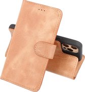 Handmade Leer Hoesje - Wallet Cases Portemonnee - Lederen Telefoonhoesje - iPhone 12 Pro - iPhone 12 - Zand Bruin