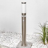 Lindby - buitenlamp met sensor - 1licht - roestvrij staal, kunststof - H: 80 cm - E27 - roestvrij staal, wit