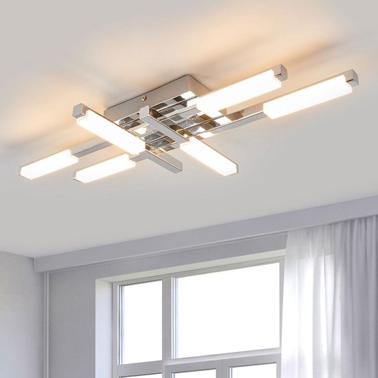 Lindby - Plafondlamp badkamer - 6 lichts - acryl, metaal - H: 8.1 cm - wit, chroom - Inclusief lichtbronnen