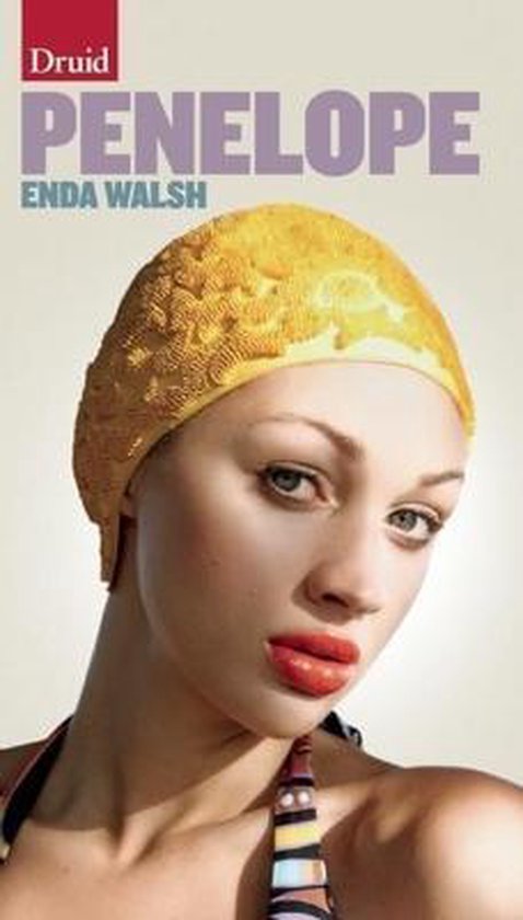 Boekcover van 'Penelope' met een vrouw met gele badmuts en felrode lippen.