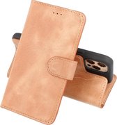 BAOHU Handmade Lederen Book Case Telefoonhoesje - Wallet Case - Portemonnee Hoesje - Geschikt voor iPhone 12 Pro Max - Zand Bruin