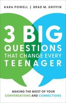 Boek '3 Big Questions That Change Every Teenager' met groene en blauwe spraakbellen en tekst.