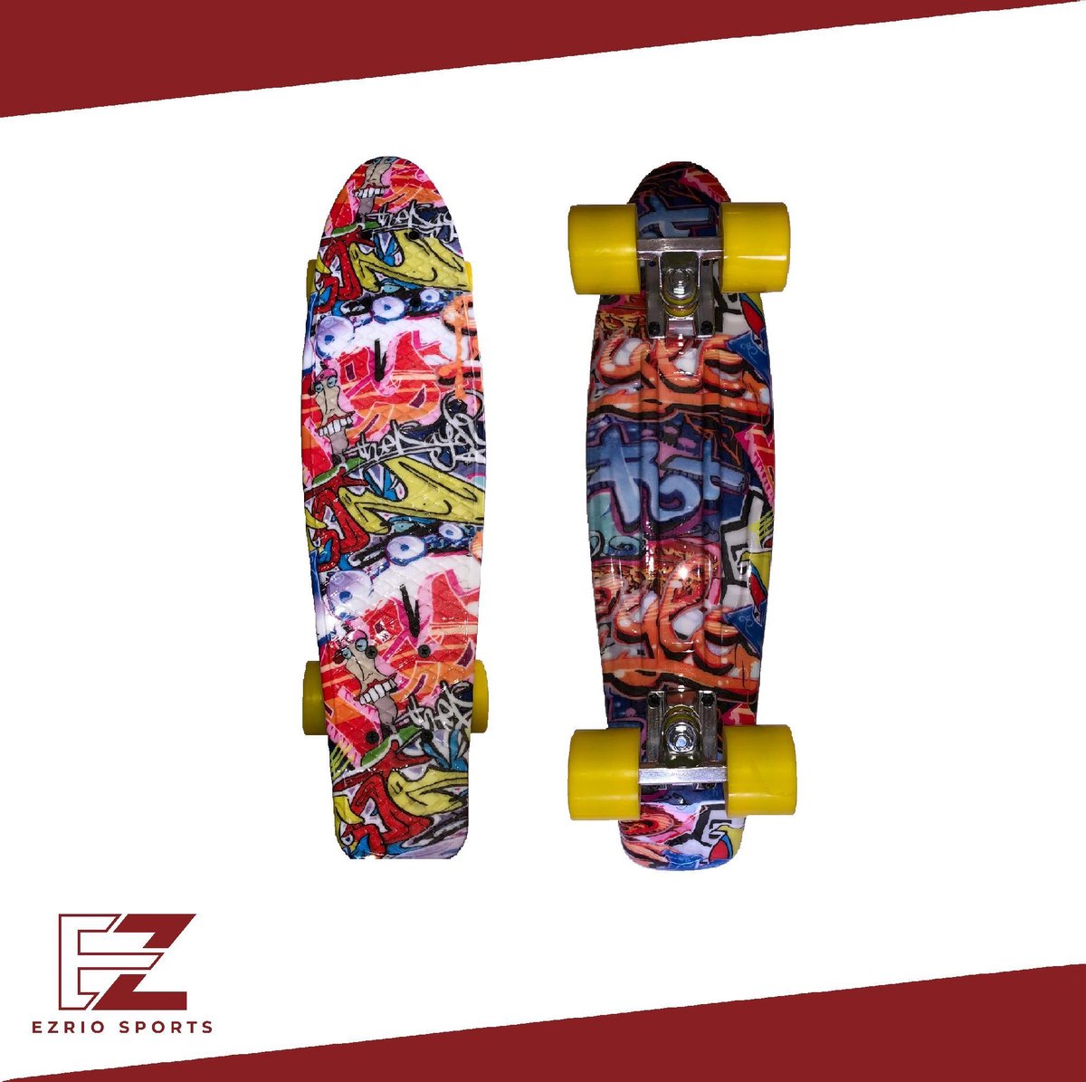 Penny Board voor Meisjes en Jongens – Skateboard – Longboard – Graffiti Print – 22 inch – Geel