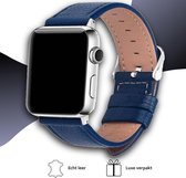 Geschikt voor Apple Watch bandje 42 / 44 / 45 / 49 mm - Series 1 2 3 4 5 6 7 8 SE Ultra - Smartwatch iWatch horloge band - 42mm 44mm 45mm 49mm - Fungus - PU Leer - Blauw - Chique
