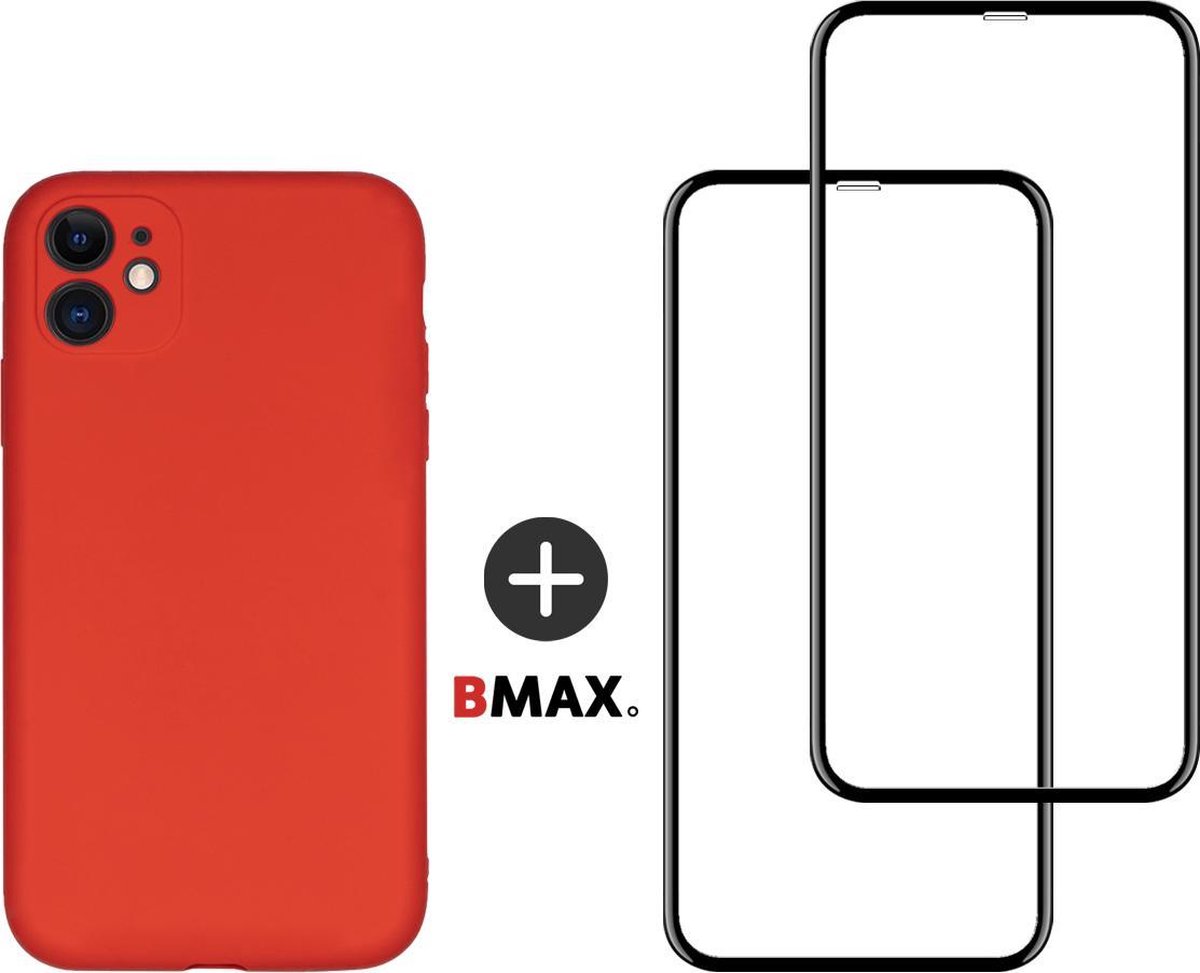 BMAX Telefoonhoesje geschikt voor iPhone 11 - Siliconen hardcase hoesje rood - Met 2 screenprotectors full cover