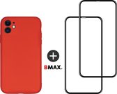BMAX Telefoonhoesje voor iPhone 11 - Siliconen hardcase hoesje rood - Met 2 screenprotectors full cover