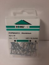 Popnagels-Aluminium 4.0x10mm. Lang. Homefix 25 Stuks.
